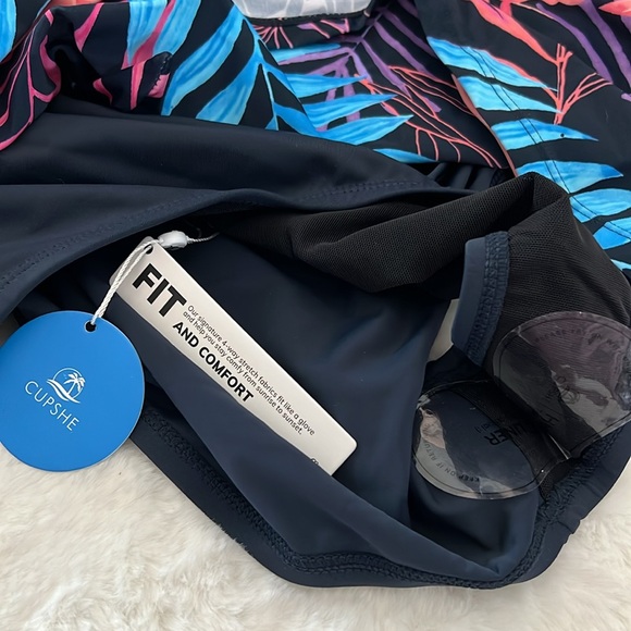 NWT CUPSHE Plus Size Tankini Bathing Suit Scoop Neck Tie Back Tropical Print - Picture 8 of 11